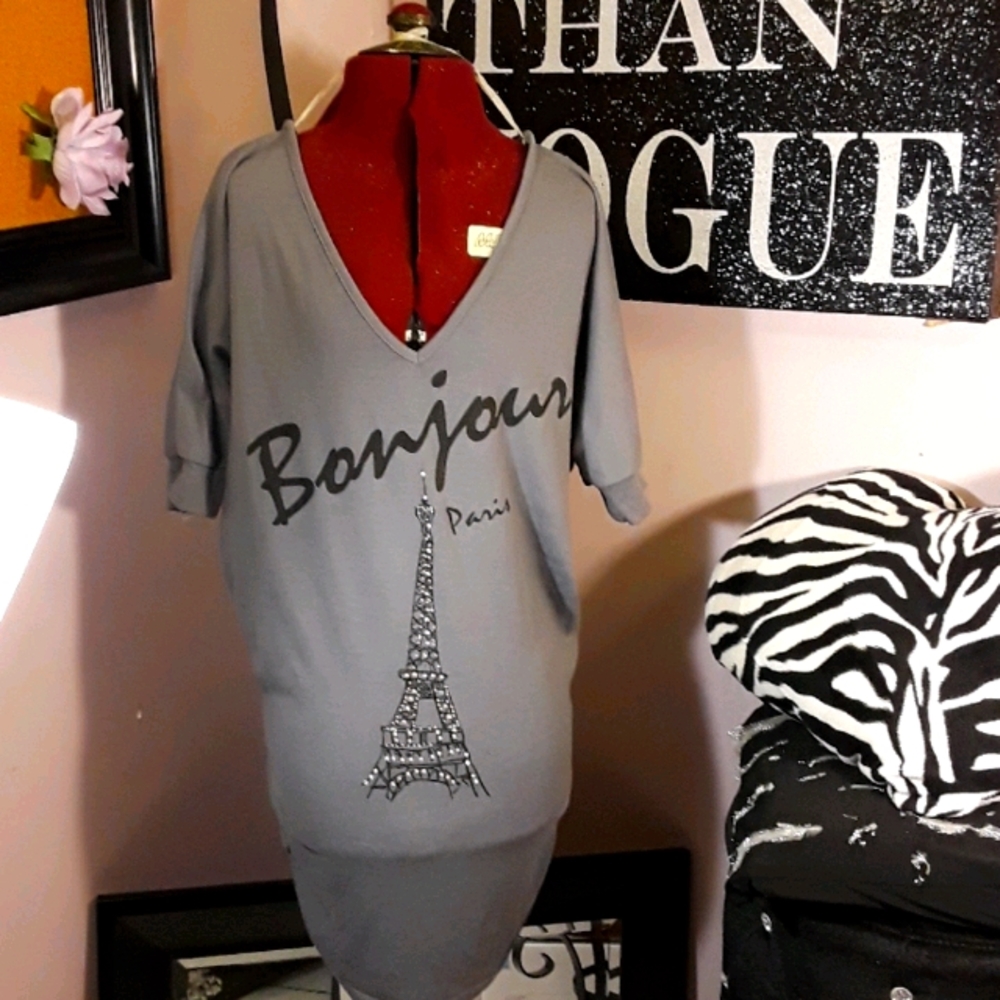 Delirious Grey Paris Eiffel Tower Dress  size S